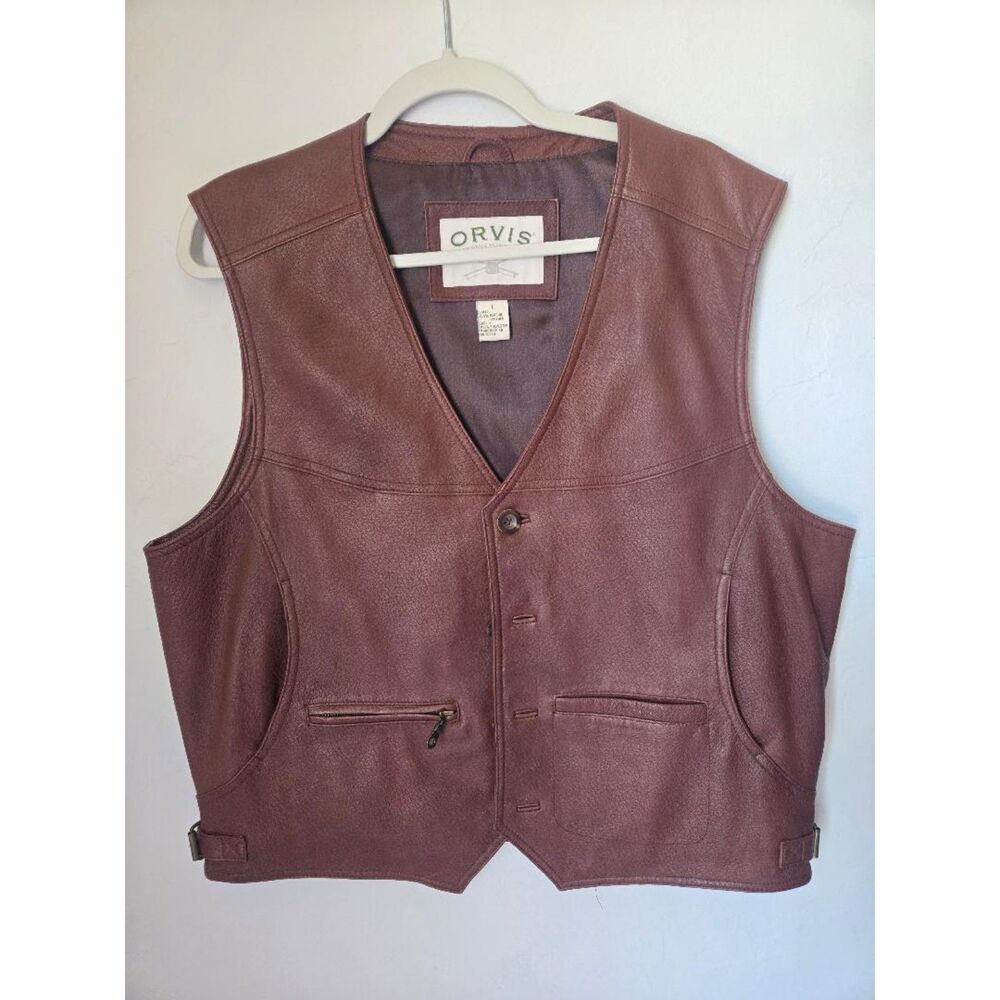 Orvis Men's Genuine Leather Vest Brown Size Large Western Outdoor